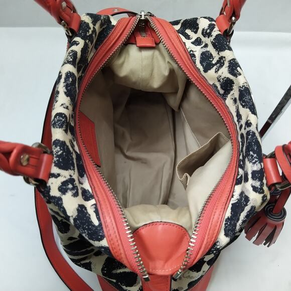 Coach Rory Multicolor Ocelot Cheetah Canvas Leather Trim Satchel Shoulder Bag - Picture 9 of 16